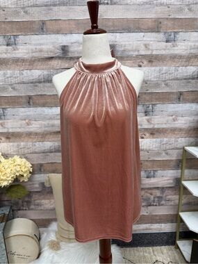Gibson pink velvet halter top w/ back tie detail small